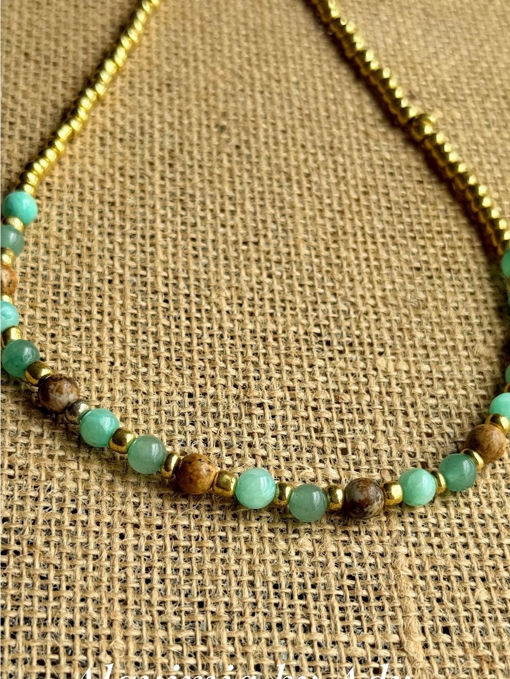 Amazonite , Brown jasper, aventurine & Gold Beaded choker Necklace